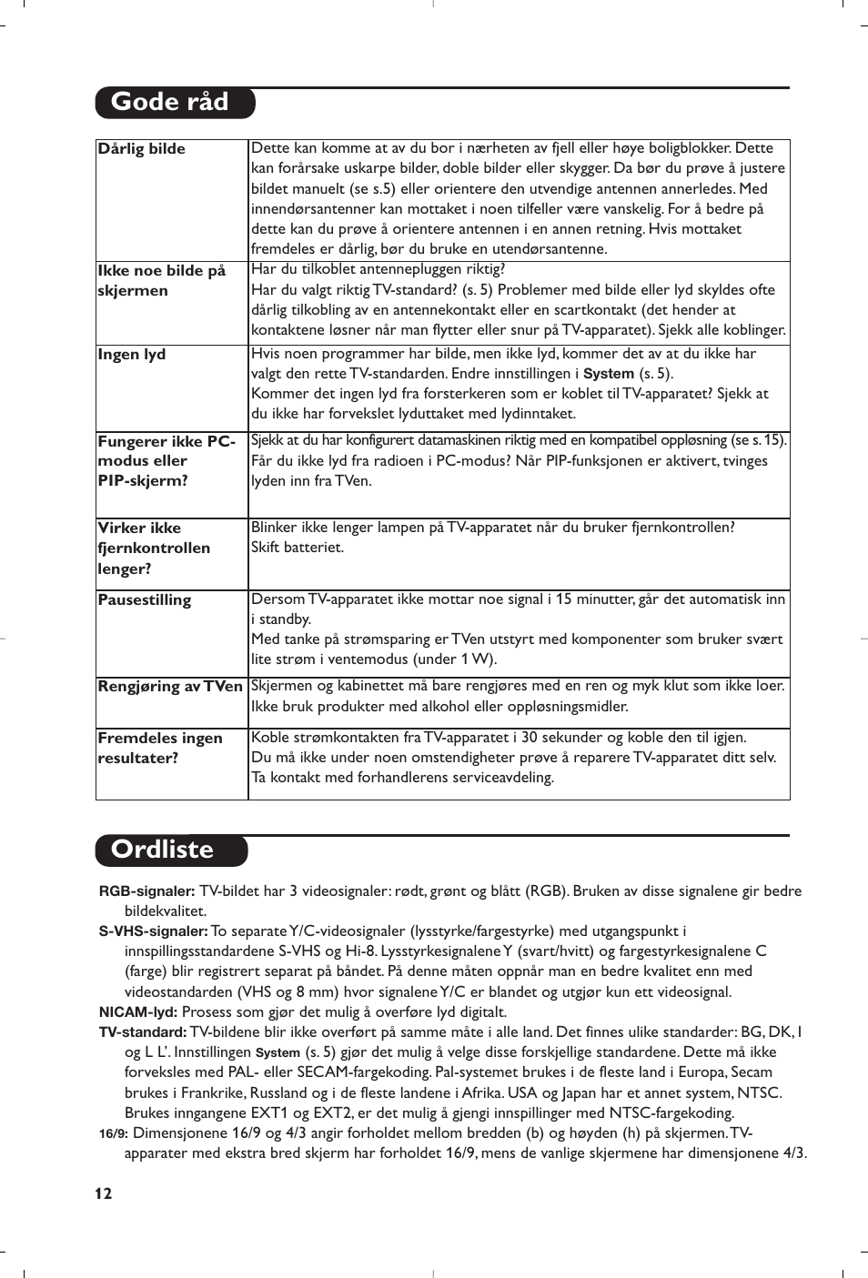 Ordliste, Gode råd | Philips Matchline Téléviseur User Manual | Page 84 / 216