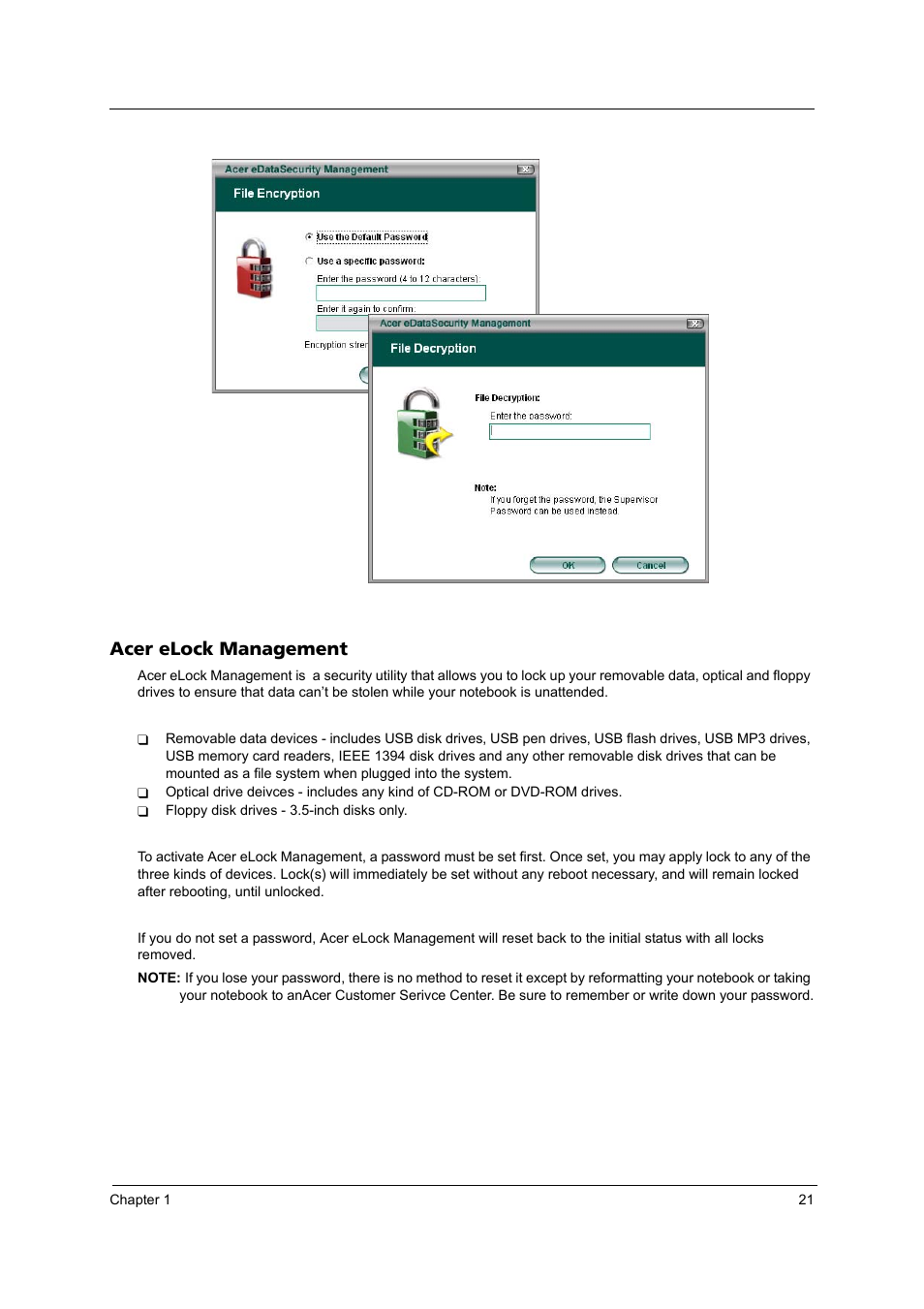 Acer elock management | Acer 3240 User Manual | Page 27 / 106