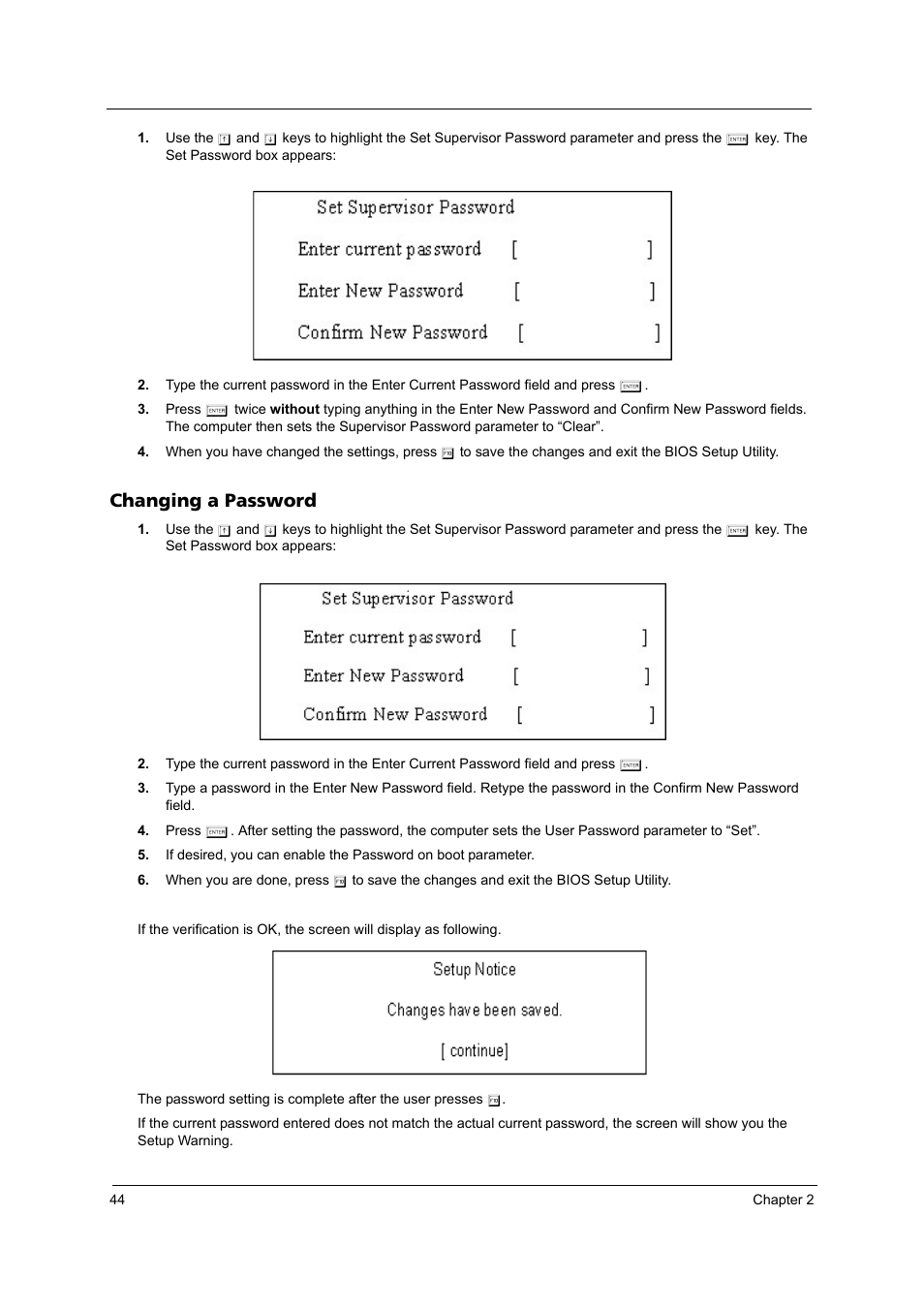 Changing a password | Acer 3240 User Manual | Page 50 / 106