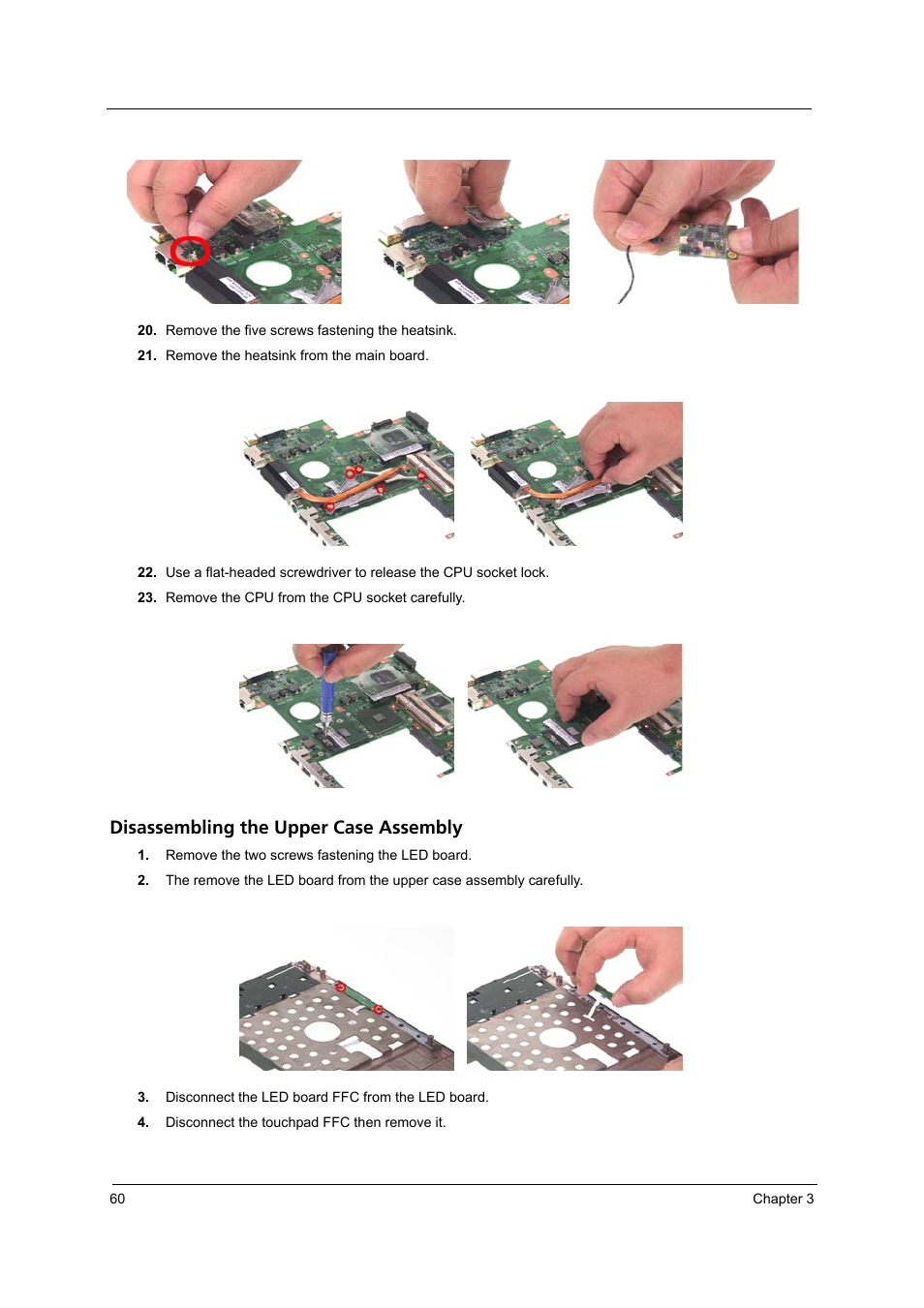 Disassembling the upper case assembly | Acer 3240 User Manual | Page 66 / 106