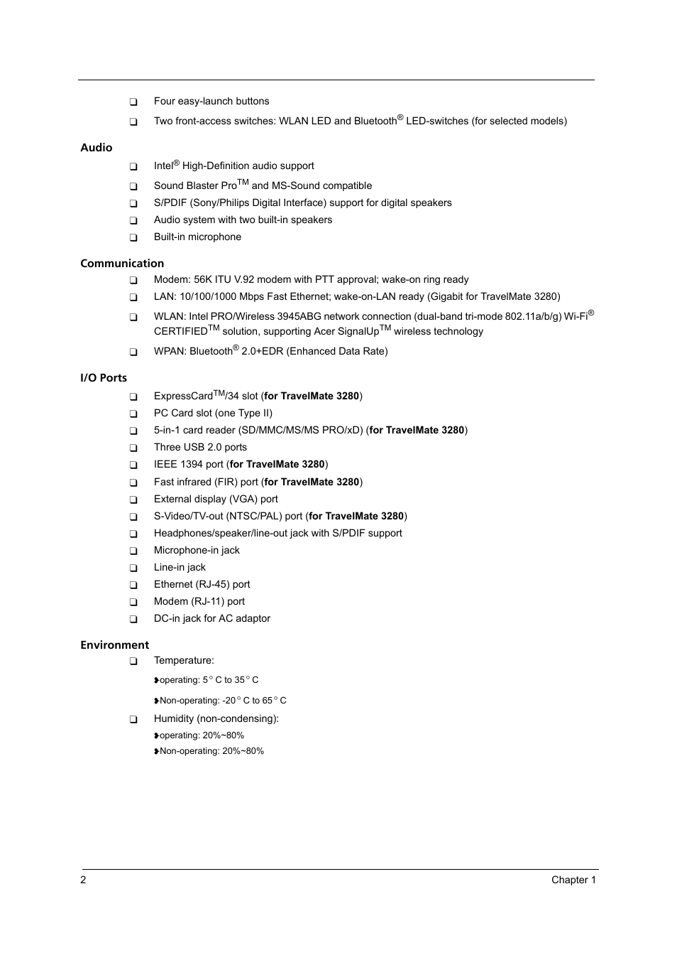 Acer 3240 User Manual | Page 8 / 106