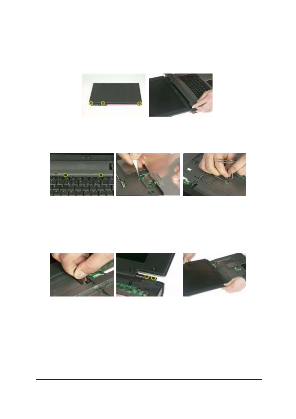 Removing the lcd module | Acer 4100 User Manual | Page 74 / 128