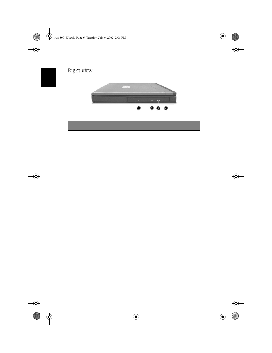 Right view | Acer 1300 series User Manual | Page 16 / 96