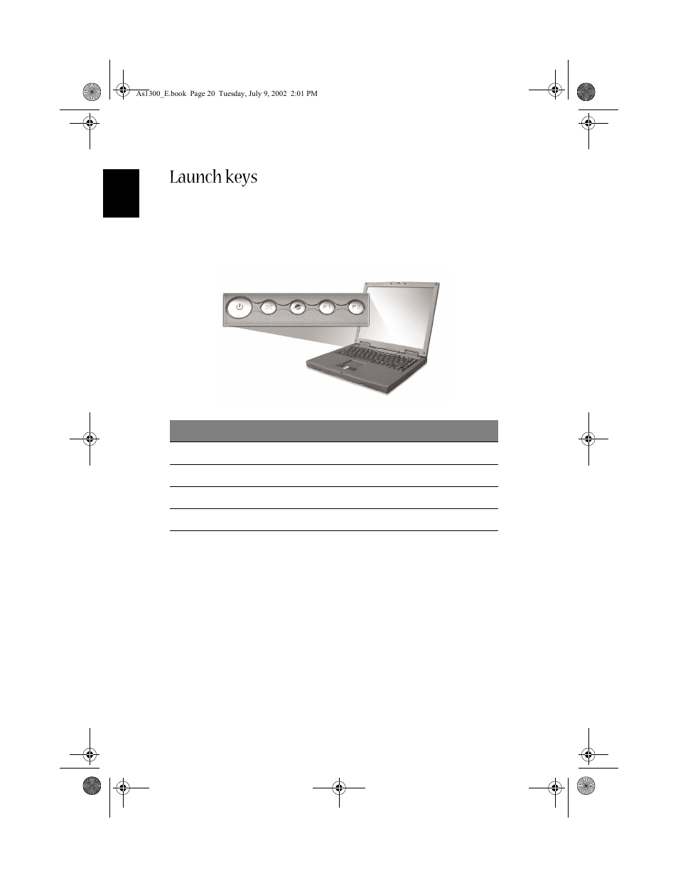 Launch keys | Acer 1300 series User Manual | Page 30 / 96