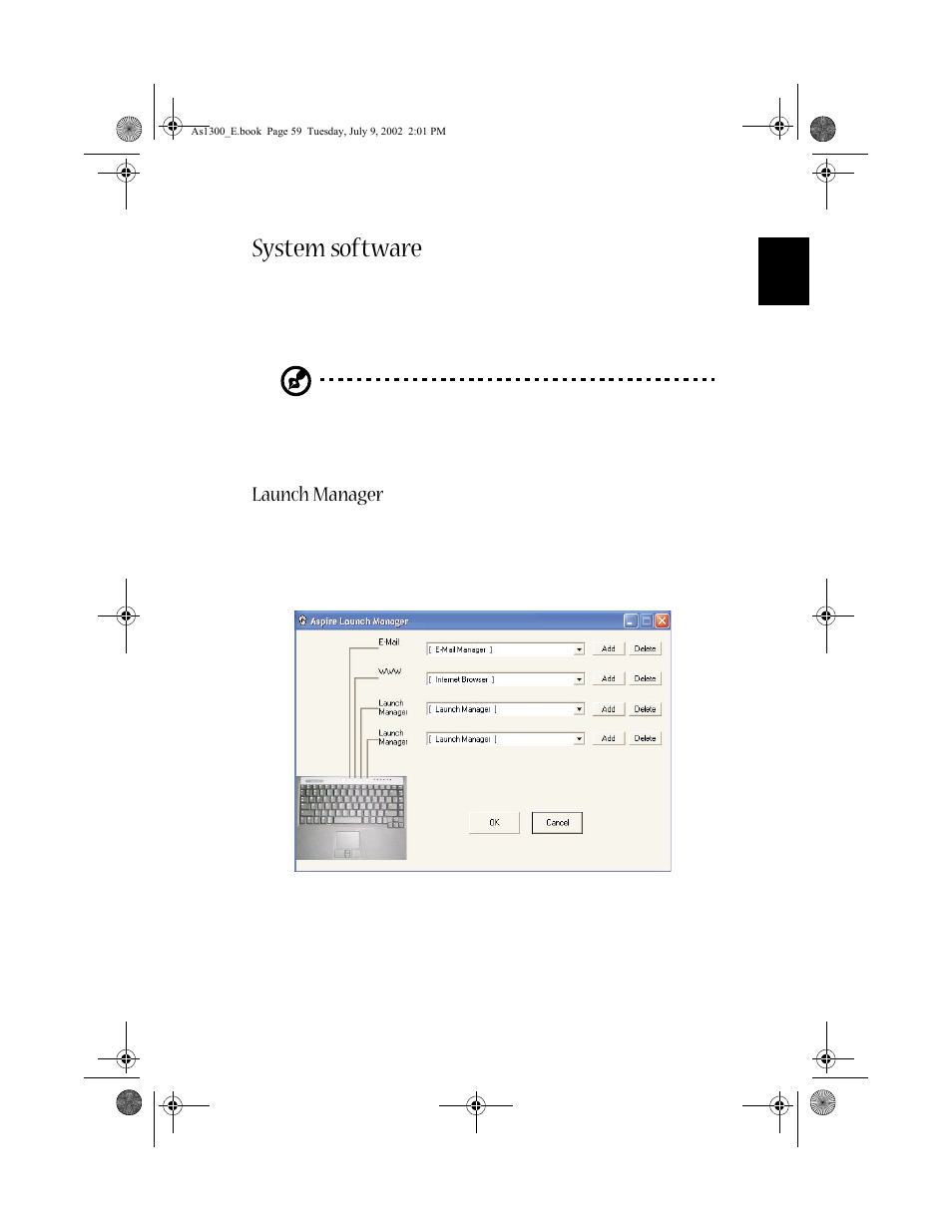 System software, Launch manager | Acer 1300 series User Manual | Page 69 / 96