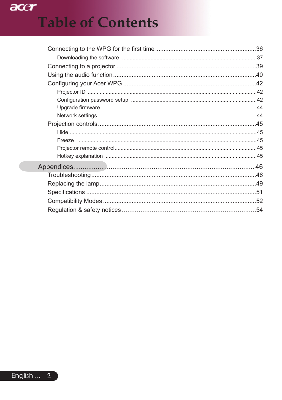 Acer PD724 series User Manual | Page 4 / 59