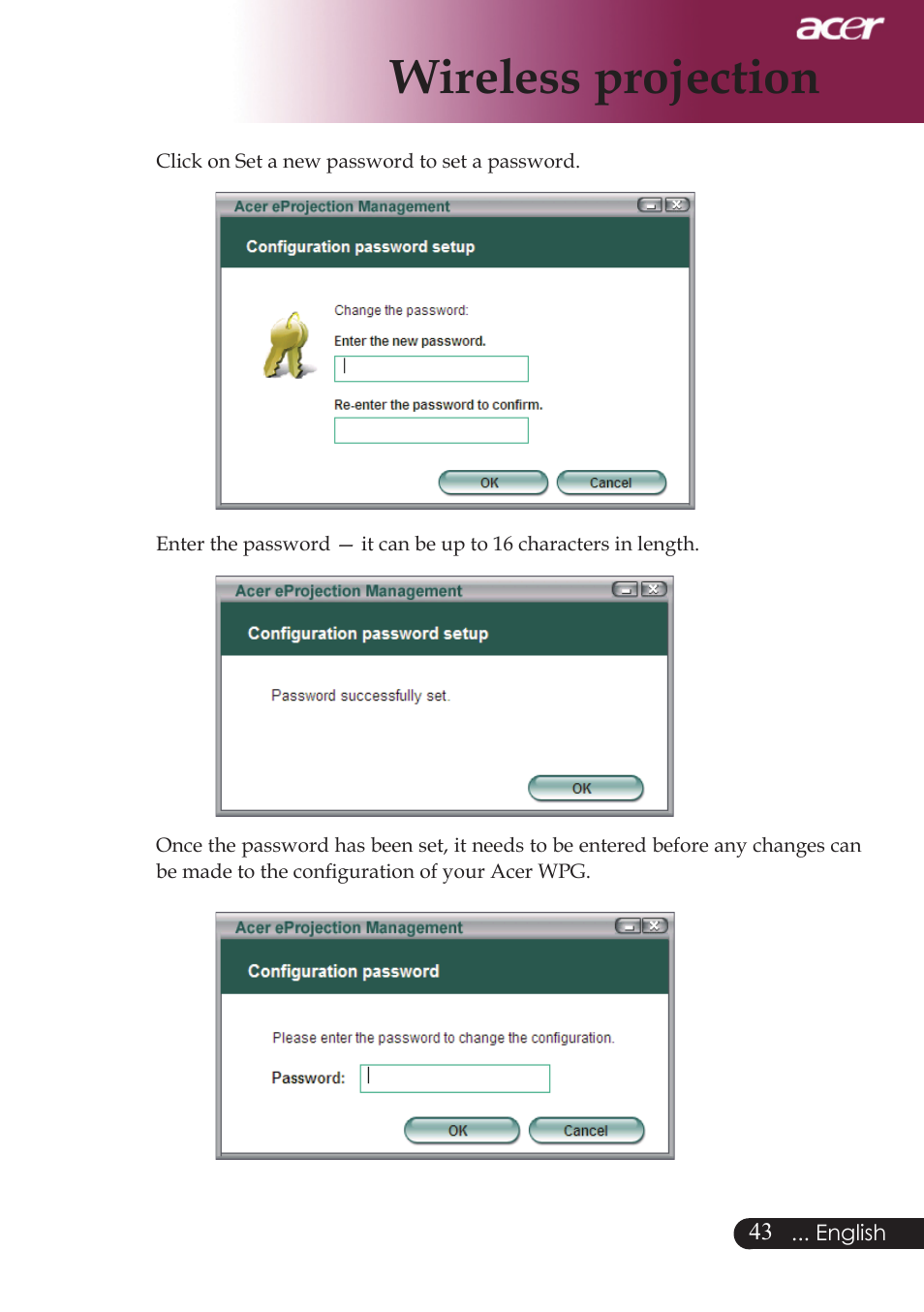 Wireless projection | Acer PD724 series User Manual | Page 45 / 59