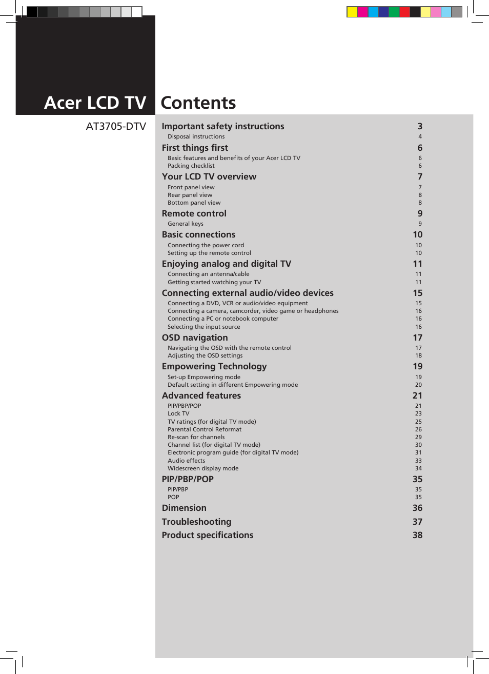 Acer AT3705-DTV User Manual | 38 pages