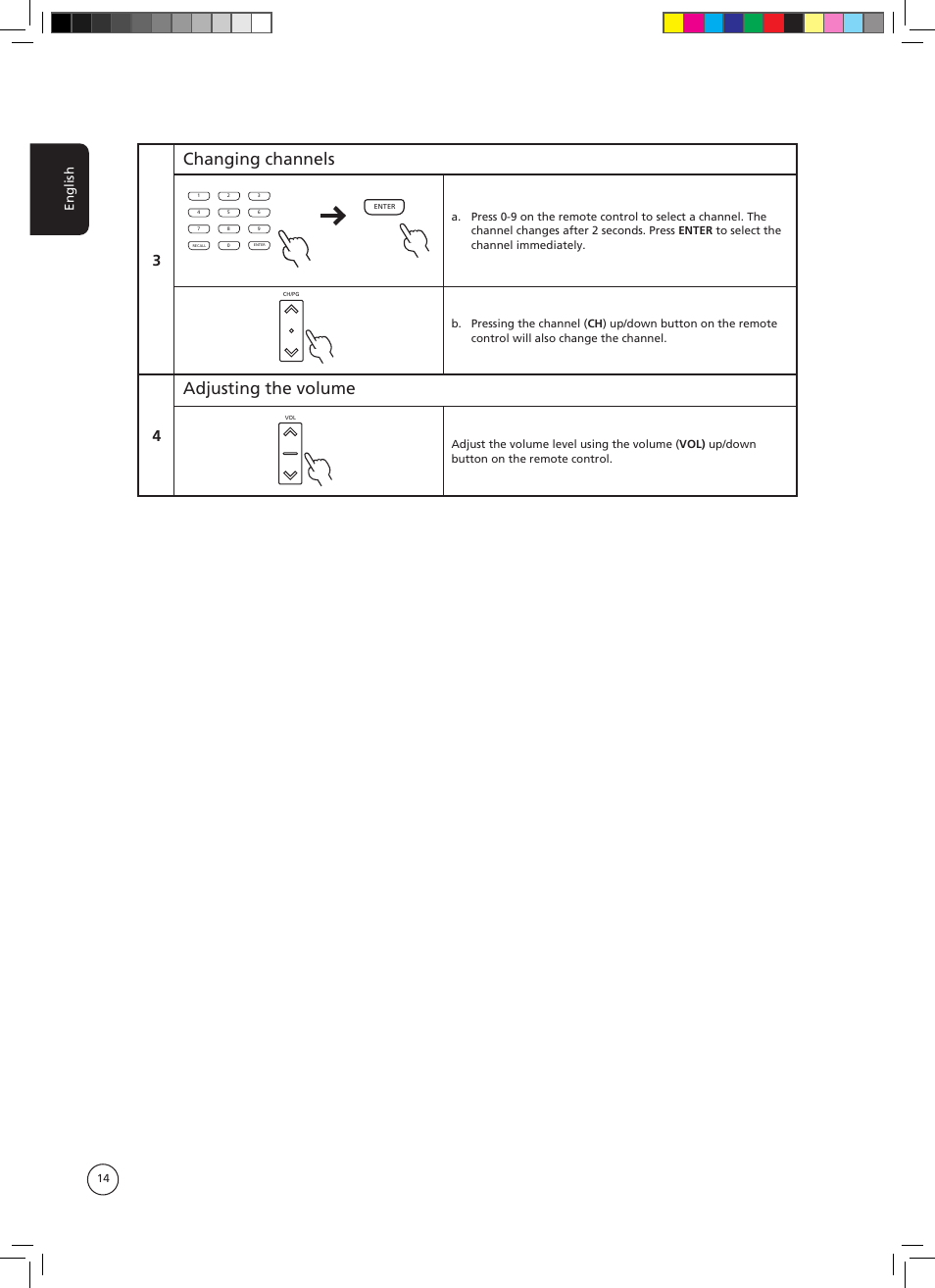 Changing channels, Adjusting the volume, English | Acer AT3705-DTV User Manual | Page 14 / 38