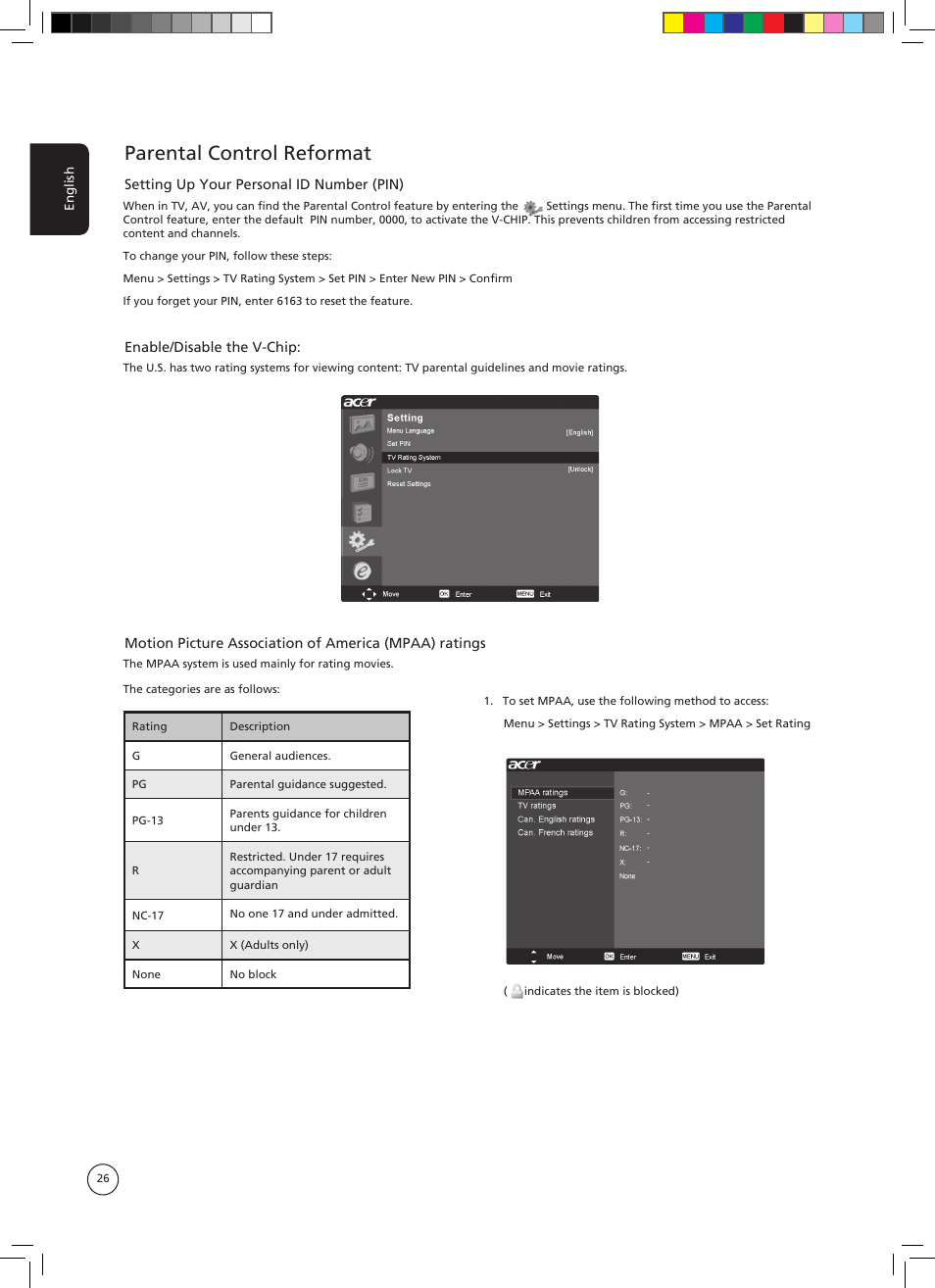 Parental control reformat | Acer AT3705-DTV User Manual | Page 26 / 38