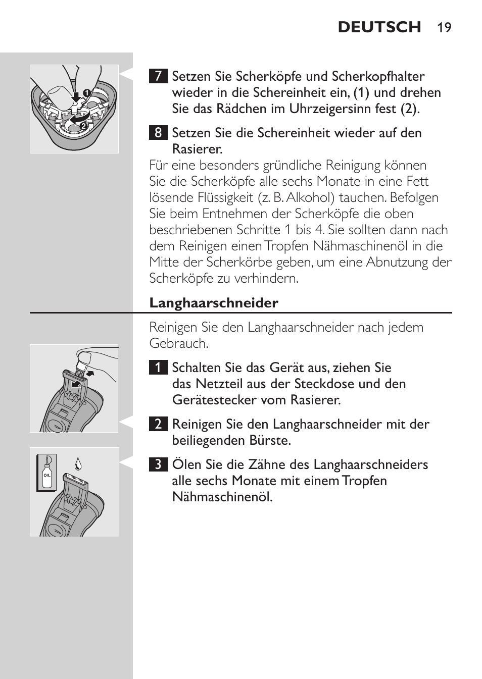 Langhaarschneider, Deutsch | Philips SHAVER Series 3000 Rasoir électrique User Manual | Page 17 / 84