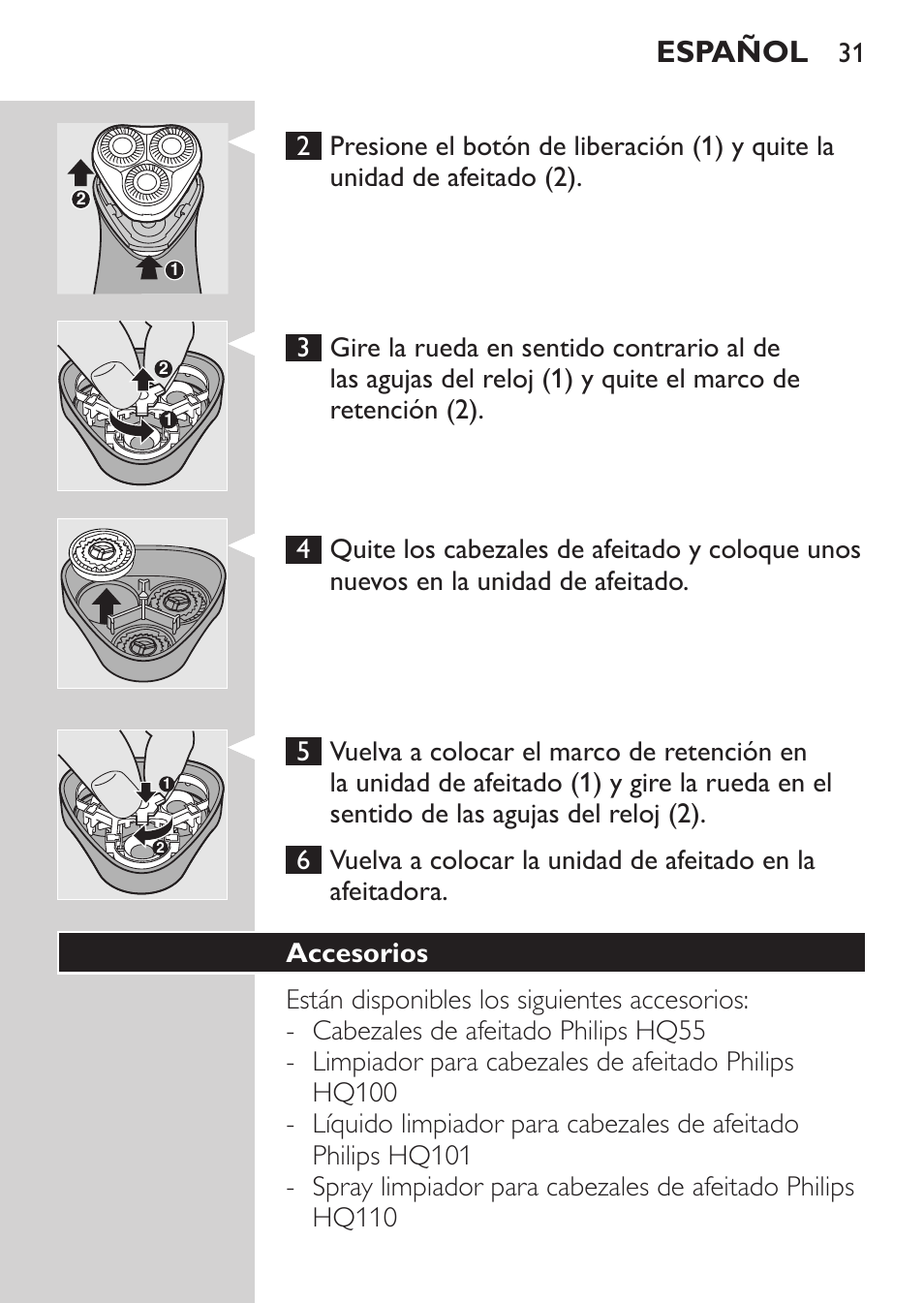 Accesorios, Español | Philips SHAVER Series 3000 Rasoir électrique User Manual | Page 29 / 84