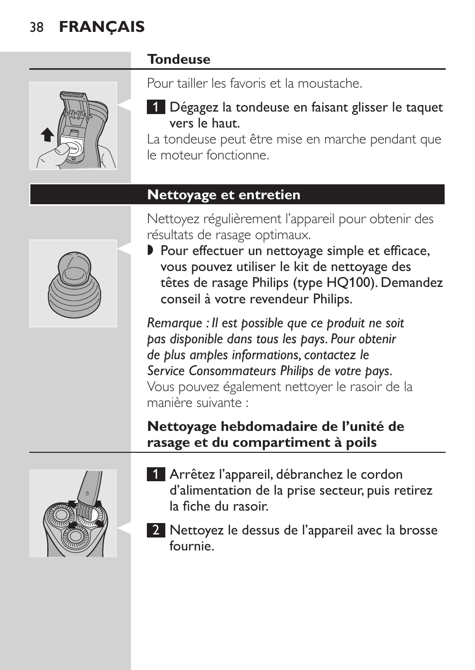 Tondeuse, Nettoyage et entretien | Philips SHAVER Series 3000 Rasoir électrique User Manual | Page 36 / 84