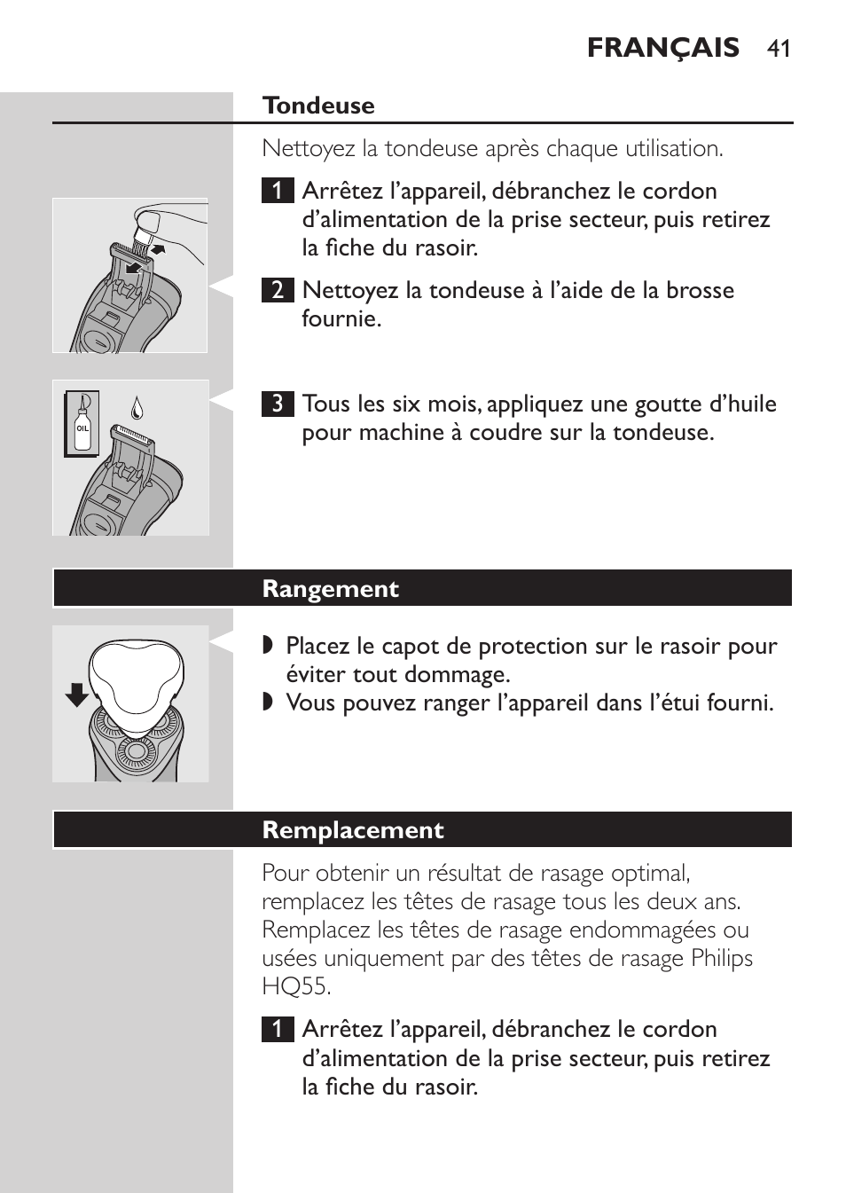 Rangement, Remplacement | Philips SHAVER Series 3000 Rasoir électrique User Manual | Page 39 / 84