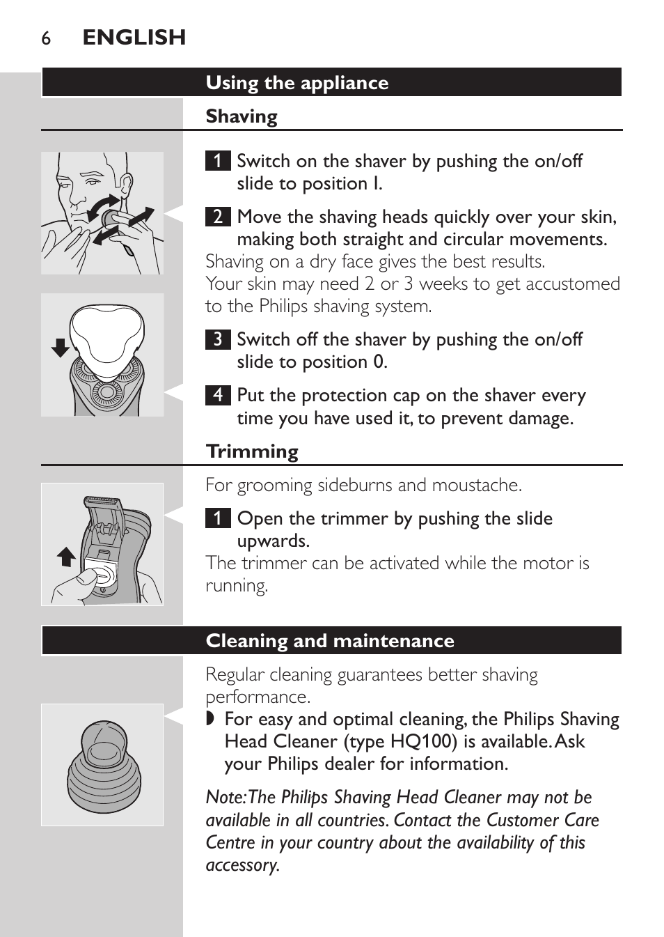 Using the appliance, Shaving, Trimming | Cleaning and maintenance | Philips SHAVER Series 3000 Rasoir électrique User Manual | Page 4 / 84