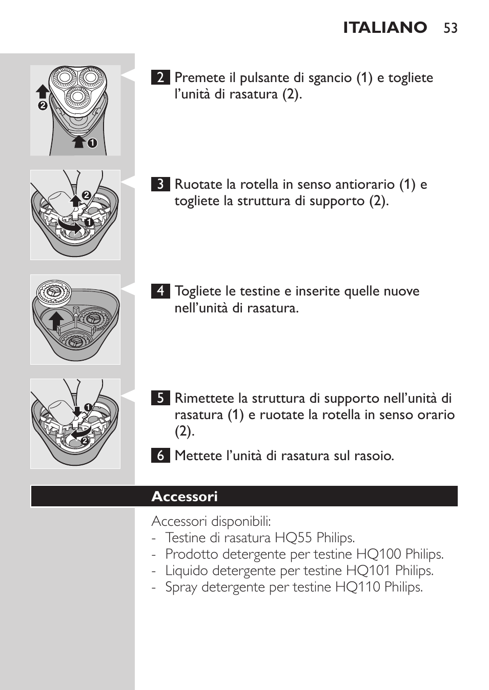 Accessori, Italiano | Philips SHAVER Series 3000 Rasoir électrique User Manual | Page 51 / 84