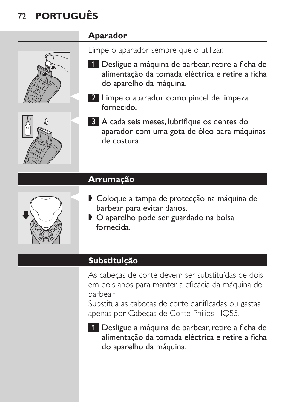 Aparador, Arrumação, Substituição | Philips SHAVER Series 3000 Rasoir électrique User Manual | Page 70 / 84