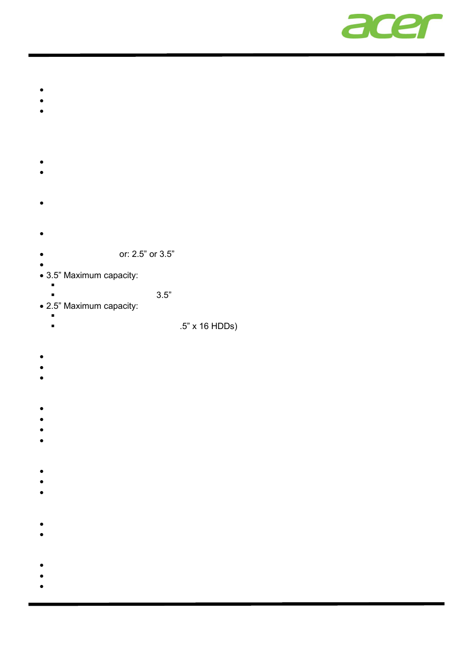 Acer at350 f2 specifications | Acer AT350 F2 User Manual | Page 4 / 20