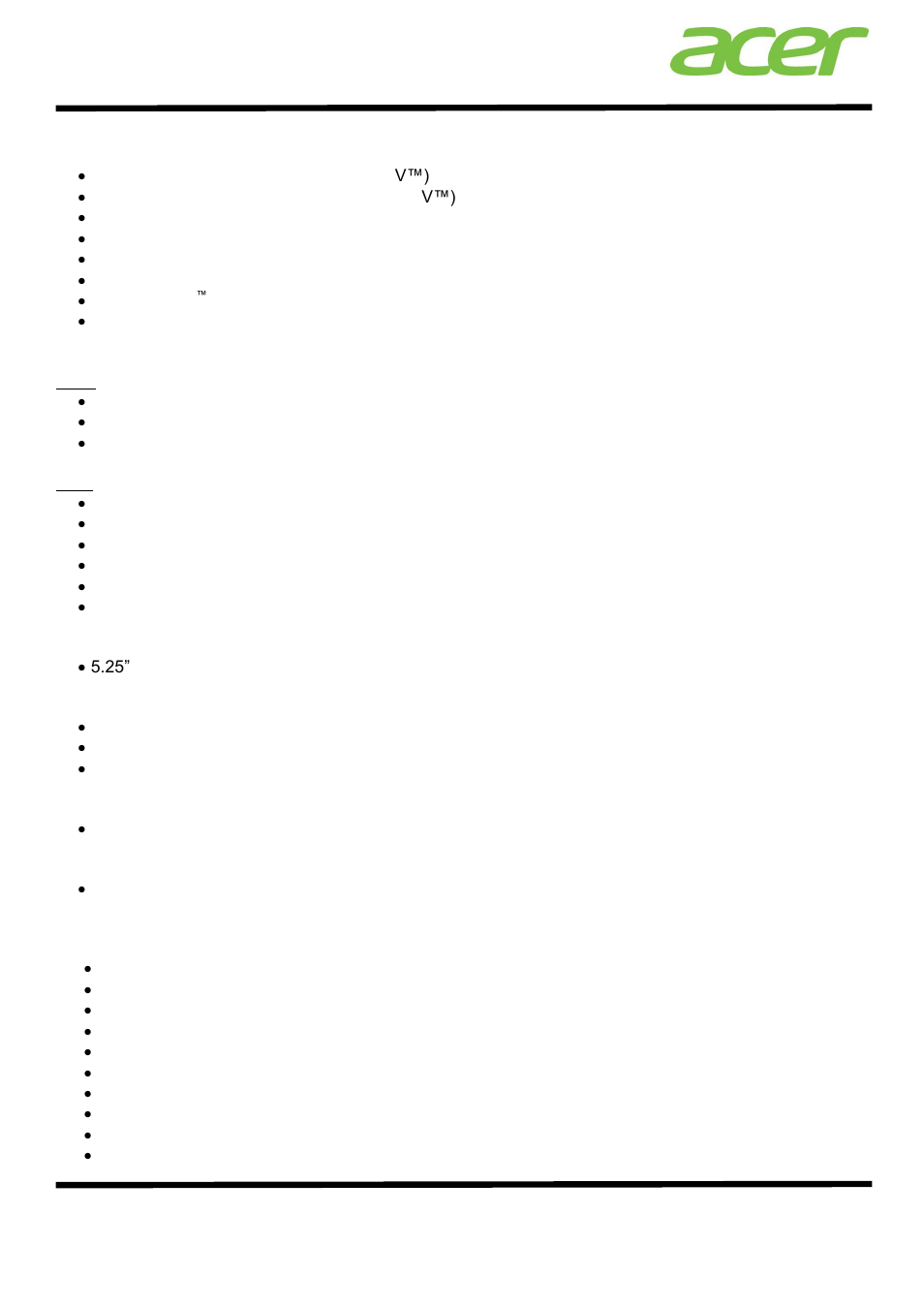 Acer at350 f2 specifications | Acer AT350 F2 User Manual | Page 5 / 20