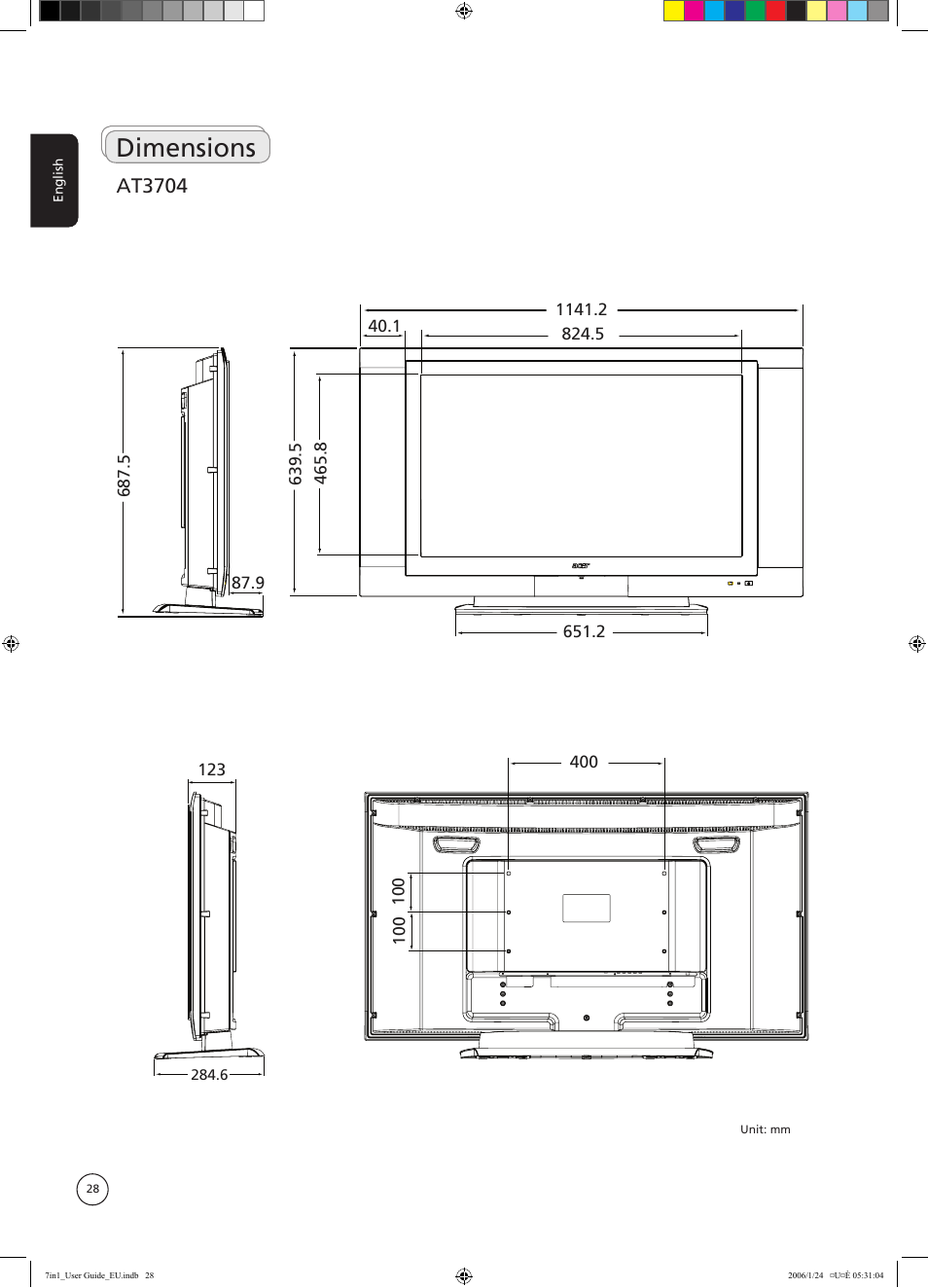 Dimensions, At3704 | Acer AT3202 User Manual | Page 28 / 35