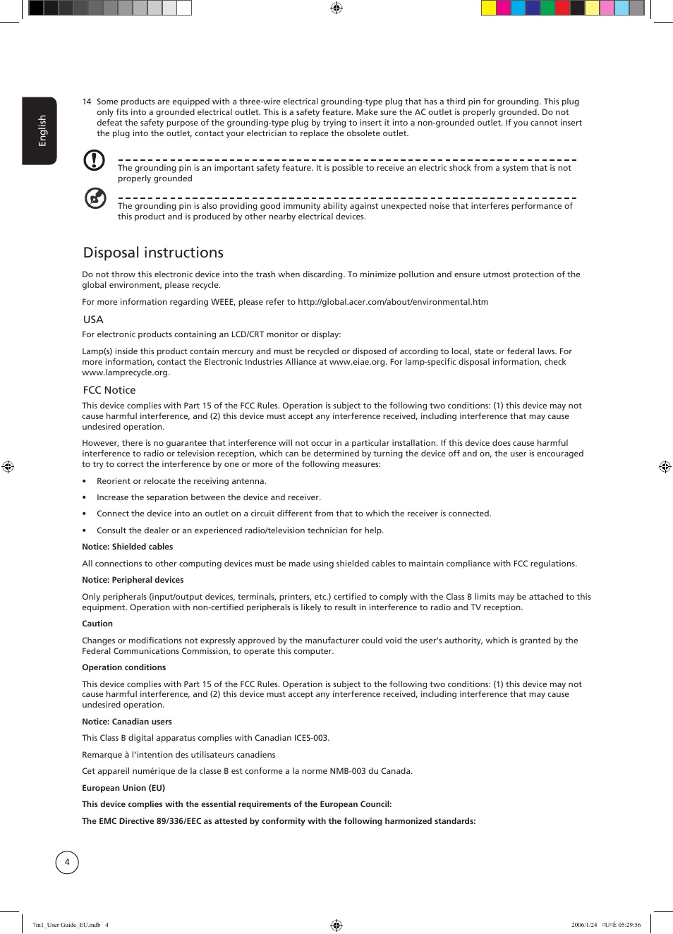 Disposal instructions | Acer AT3202 User Manual | Page 4 / 35