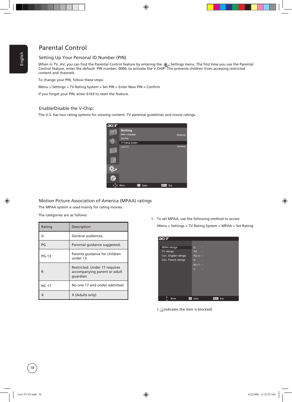 Parental control | Acer AT3220A User Manual | Page 18 / 24