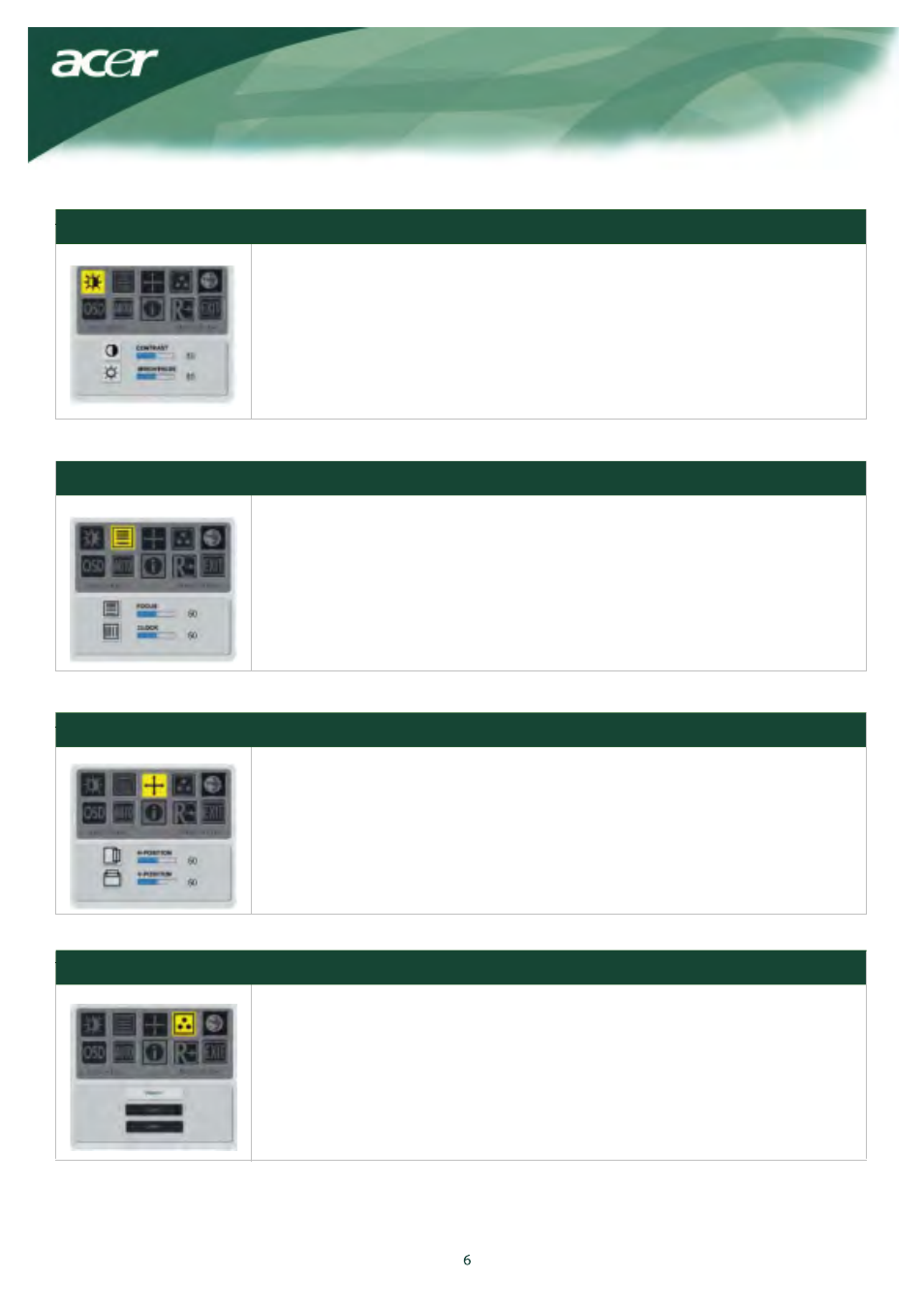 Brightness & contrast tracking, Position, Color temperature | Osd menu | Acer AL1917X User Manual | Page 7 / 11