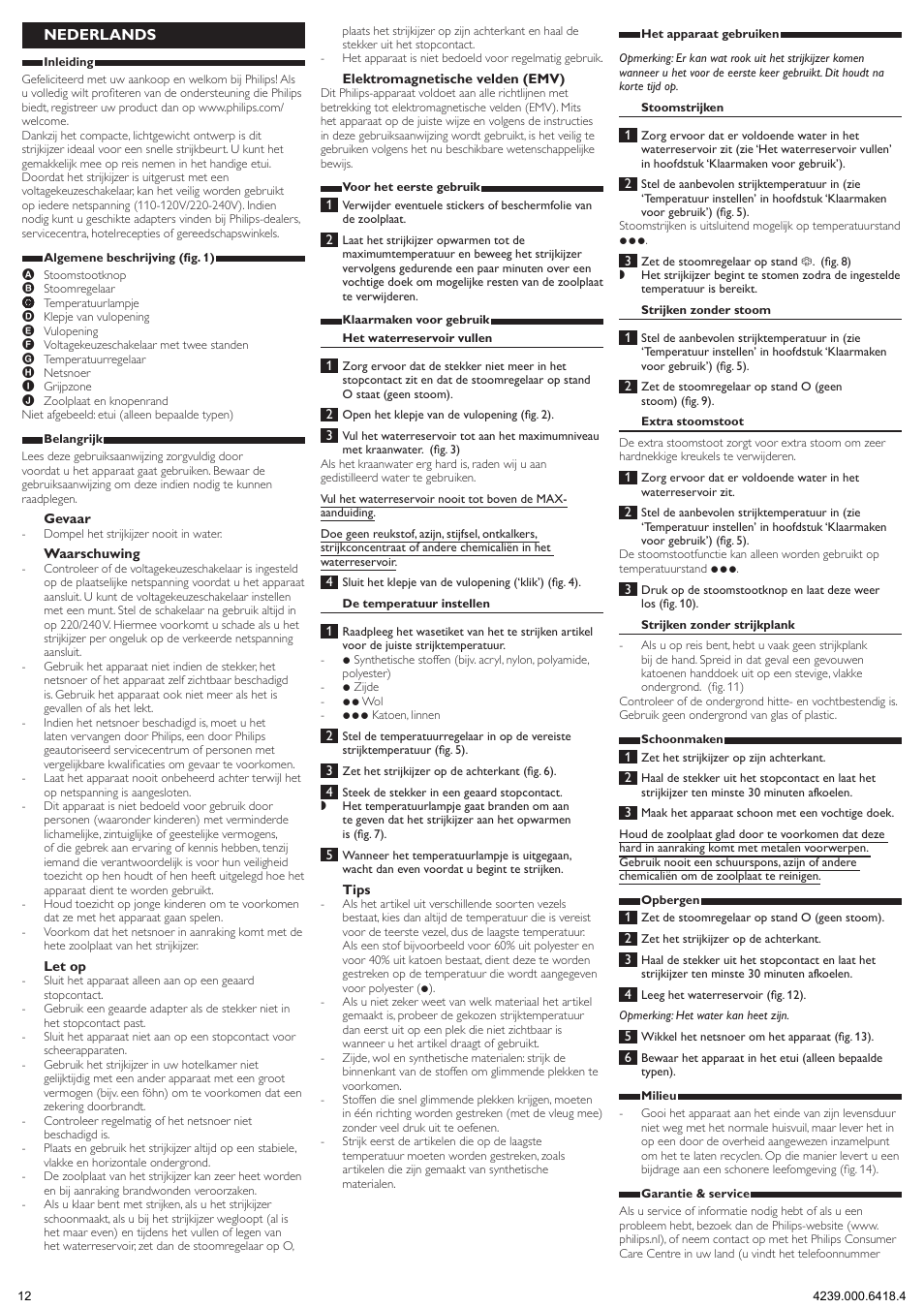 Nederlands | Philips Fer à repasser de voyage User Manual | Page 12 / 17