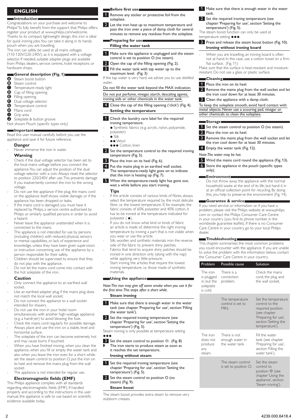 English | Philips Fer à repasser de voyage User Manual | Page 2 / 17
