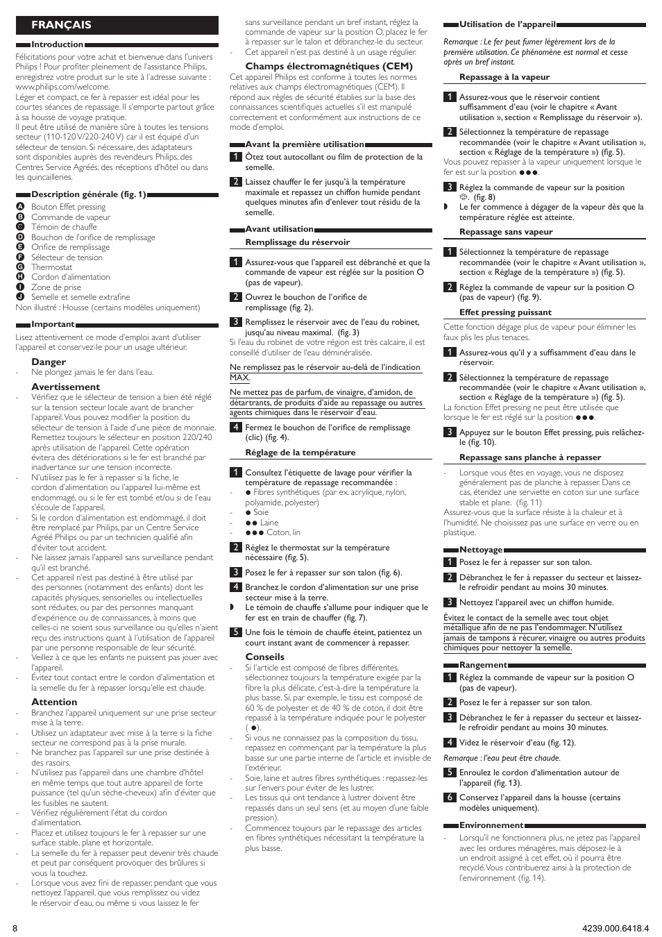 Français | Philips Fer à repasser de voyage User Manual | Page 8 / 17