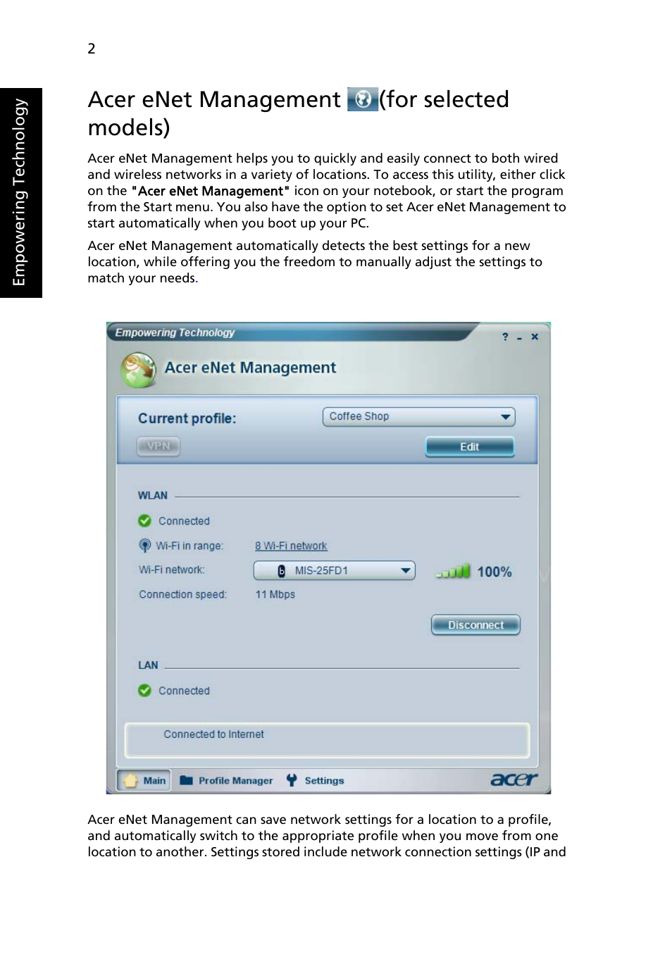 Acer enet management (for selected models) | Acer TravelMate MS2180 User Manual | Page 16 / 98