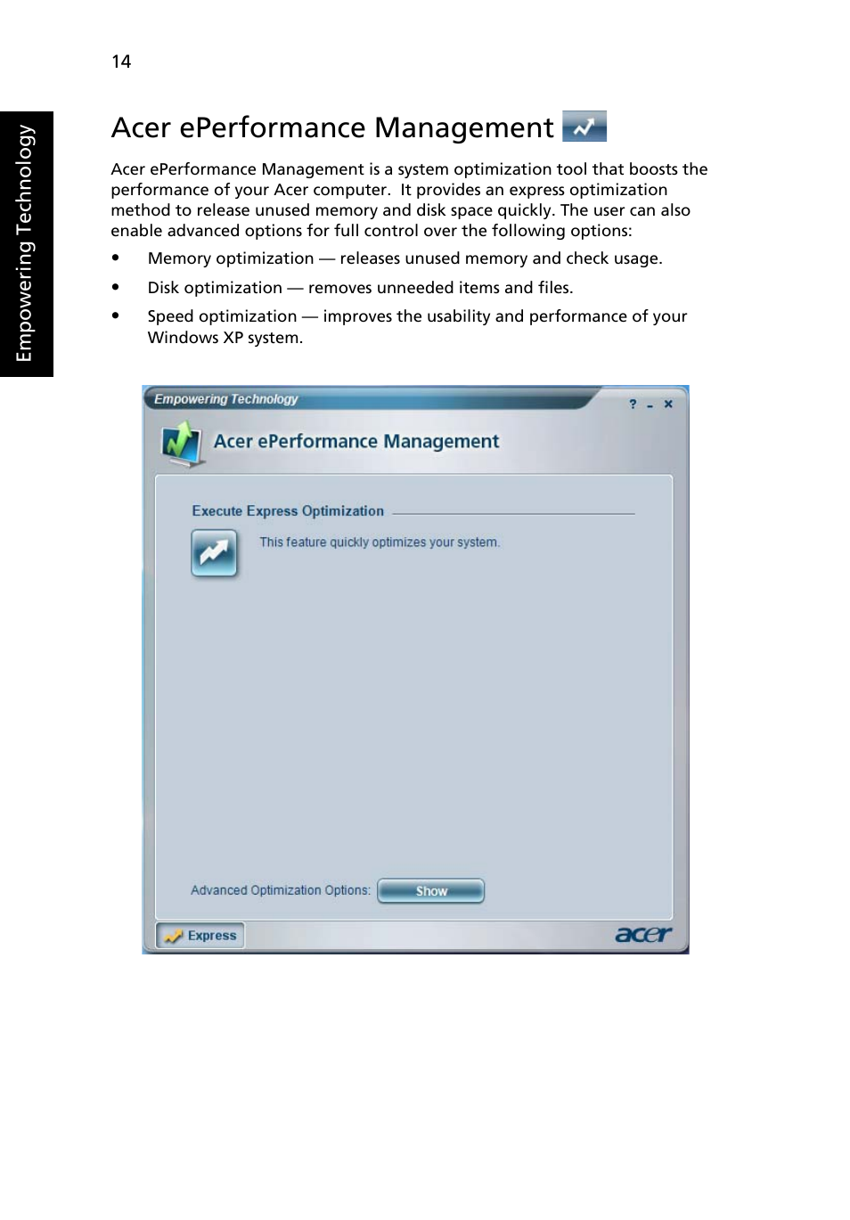 Acer eperformance management | Acer TravelMate MS2180 User Manual | Page 28 / 98