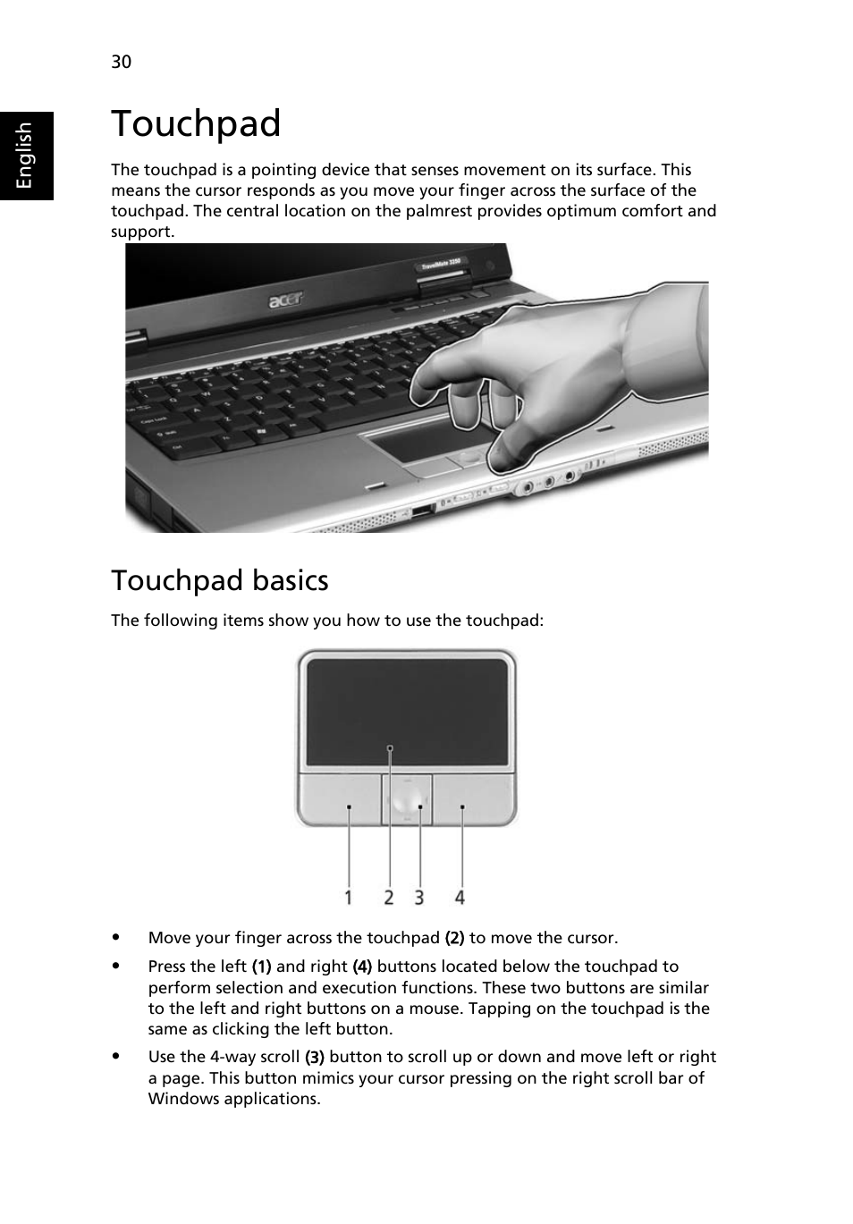 Touchpad, Touchpad basics | Acer TravelMate MS2180 User Manual | Page 44 / 98