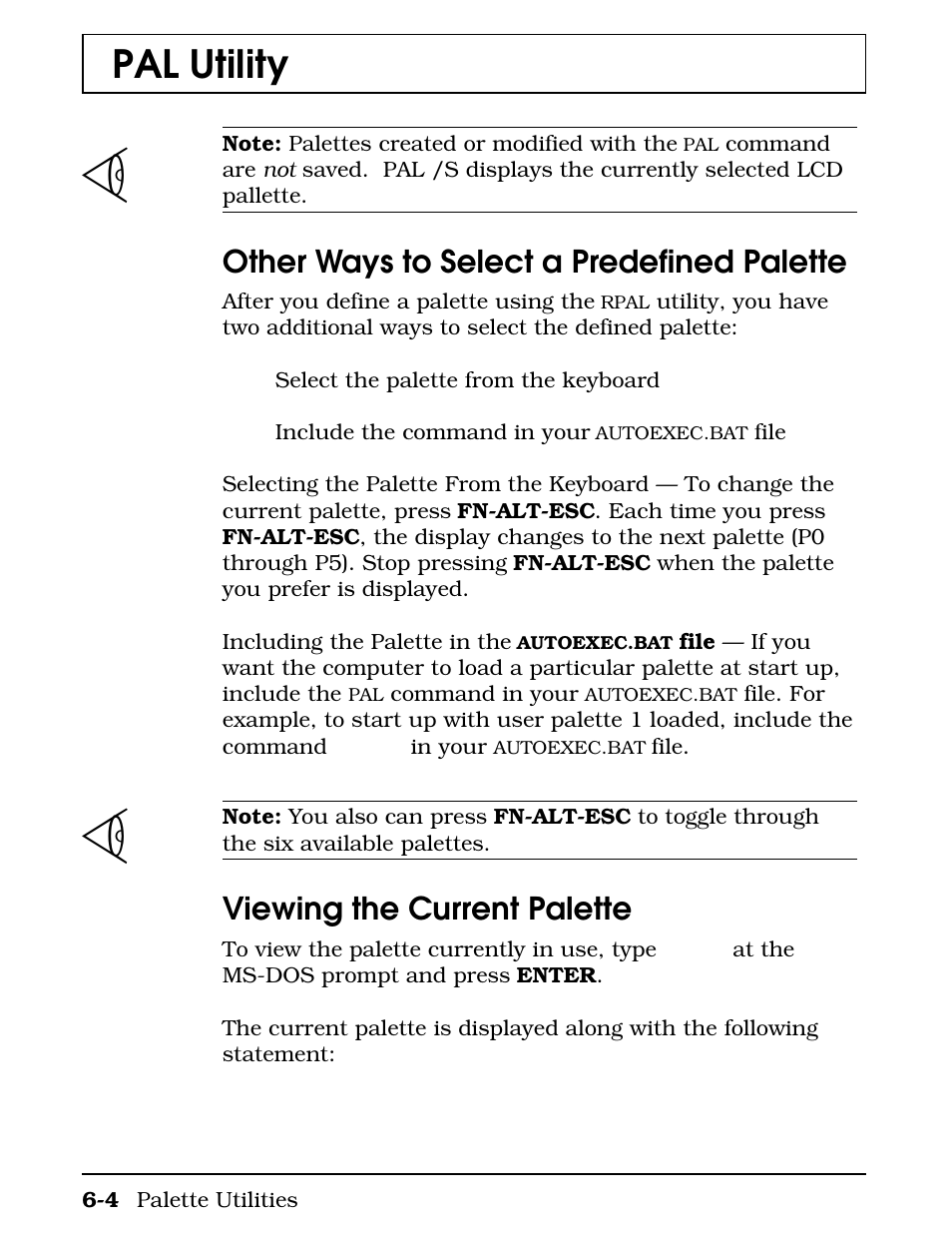 Other ways to select a predefined palette, Viewing the current palette, Pal utility | Texas Instruments 4000M User Manual | Page 109 / 295