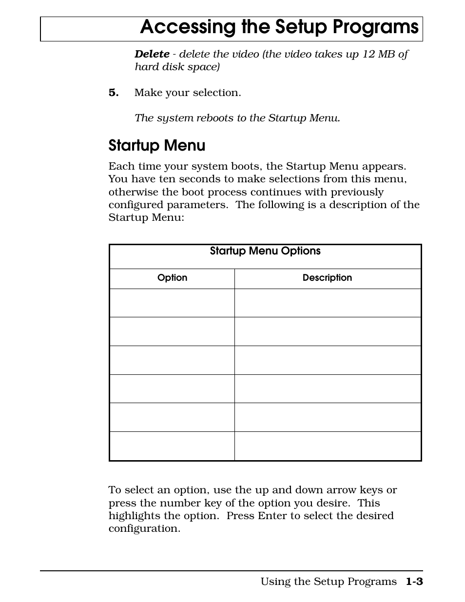 Startup menu, Accessing the setup programs | Texas Instruments 4000M User Manual | Page 11 / 295
