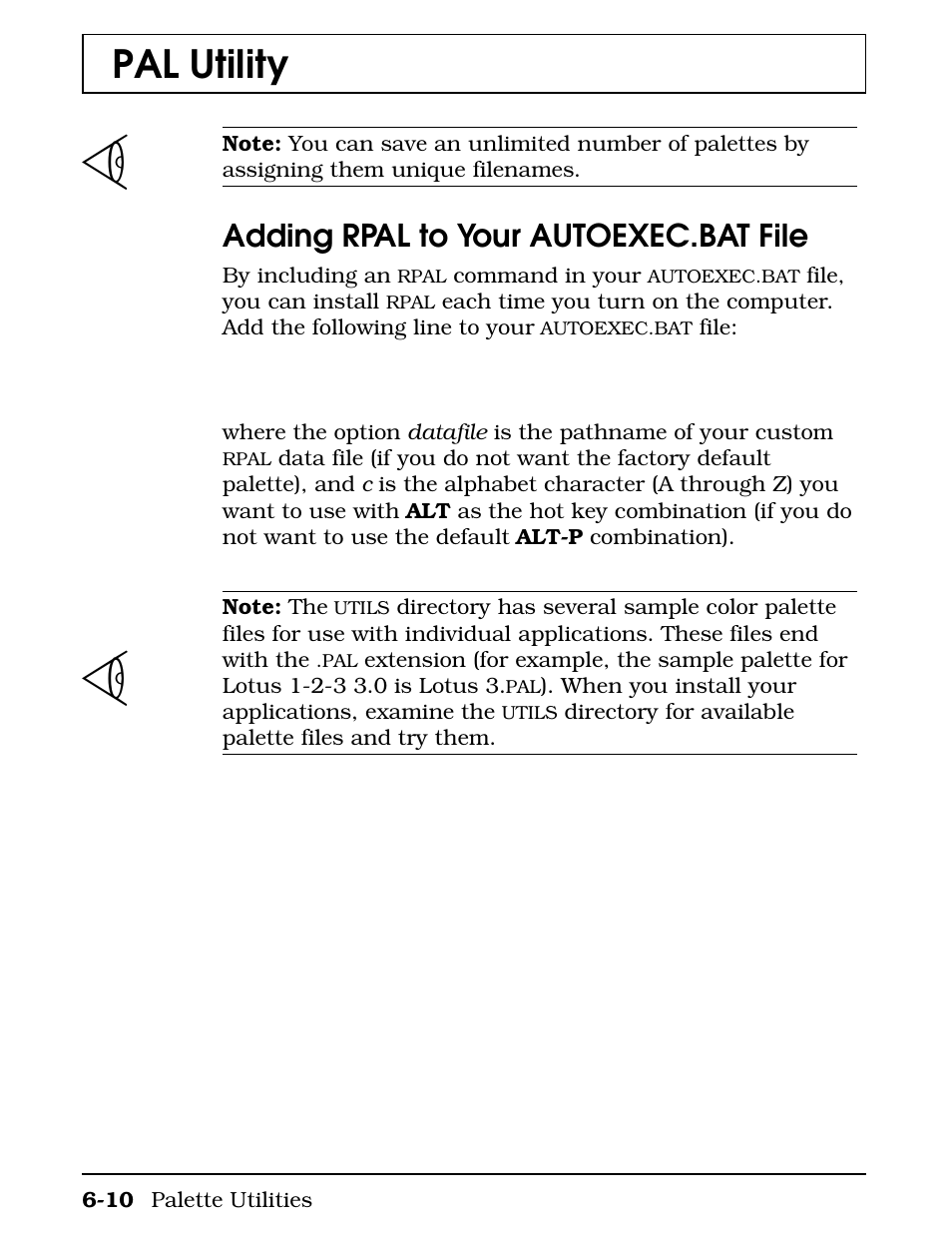 Adding rpal to your autoexec.bat file, Pal utility | Texas Instruments 4000M User Manual | Page 115 / 295