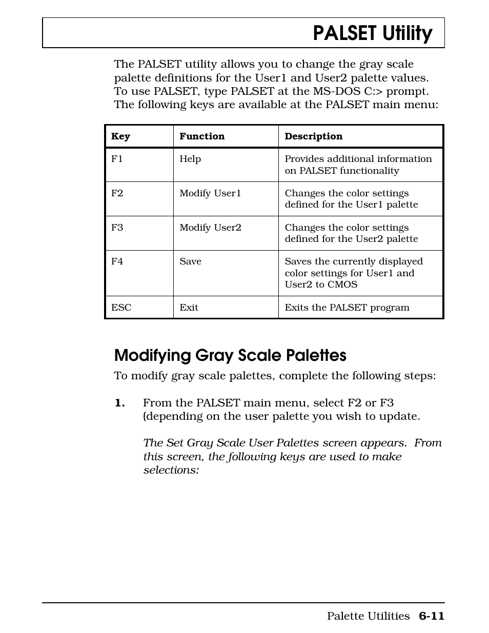 Palset utility, Modifying gray scale palettes | Texas Instruments 4000M User Manual | Page 116 / 295