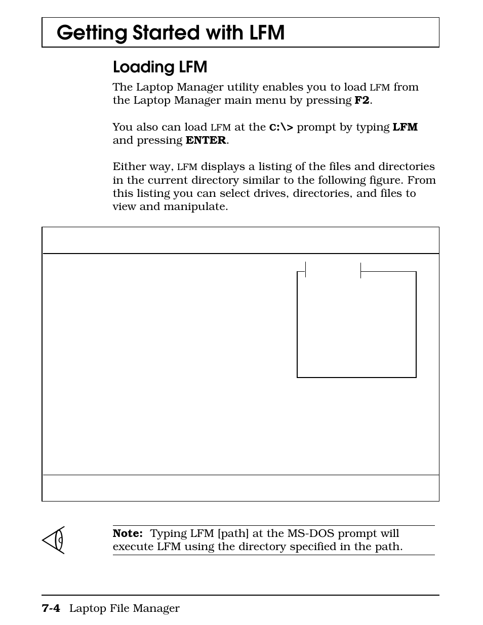 Loading lfm, Getting started with lfm, The laptop manager utility enables you to load | At the, 4 laptop file manager | Texas Instruments 4000M User Manual | Page 121 / 295
