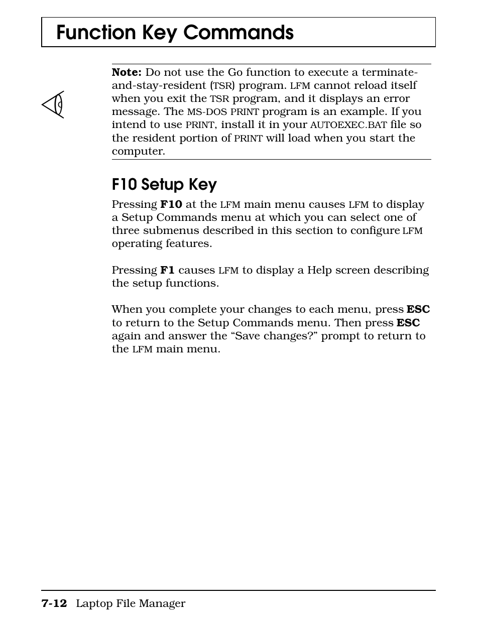 F10 setup key, Function key commands | Texas Instruments 4000M User Manual | Page 129 / 295