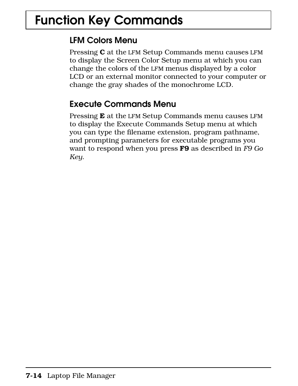 Function key commands, Lfm colors menu, Execute commands menu | Texas Instruments 4000M User Manual | Page 131 / 295