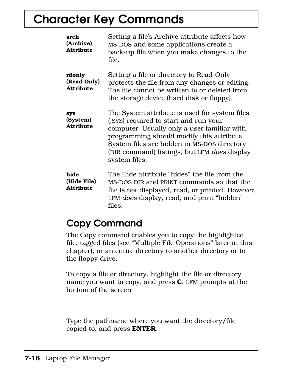 Copy command, Character key commands | Texas Instruments 4000M User Manual | Page 133 / 295