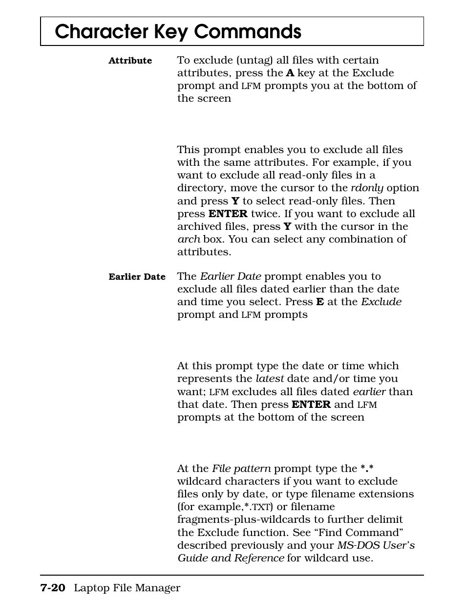 Character key commands | Texas Instruments 4000M User Manual | Page 137 / 295
