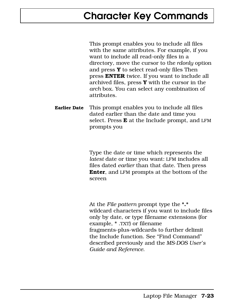 Character key commands | Texas Instruments 4000M User Manual | Page 140 / 295