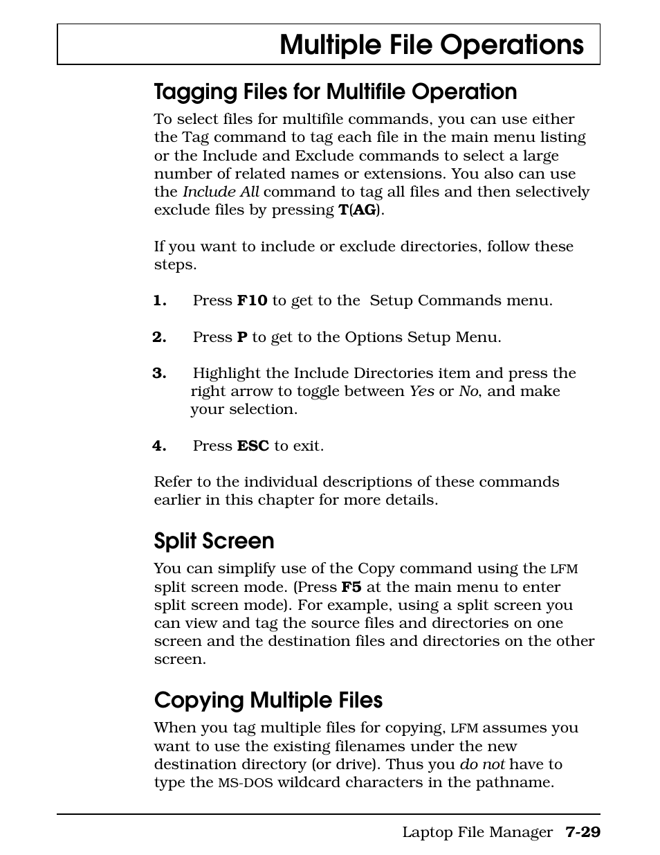 Tagging files for multifile operation, Split screen, Copying multiple files | Multiple file operations | Texas Instruments 4000M User Manual | Page 146 / 295