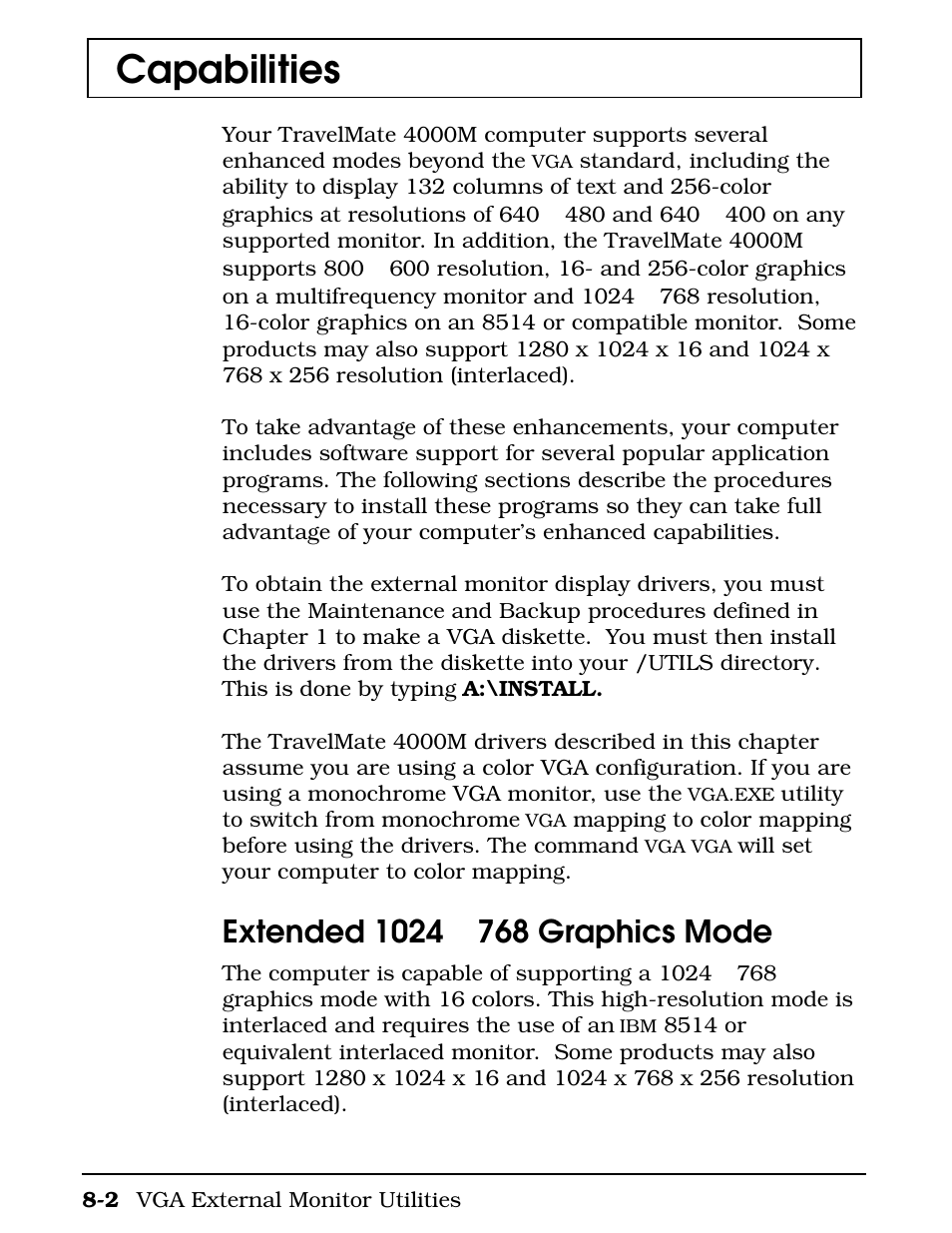 Capabilities, Extended 1024, 768 graphics mode -2 | Texas Instruments 4000M User Manual | Page 149 / 295