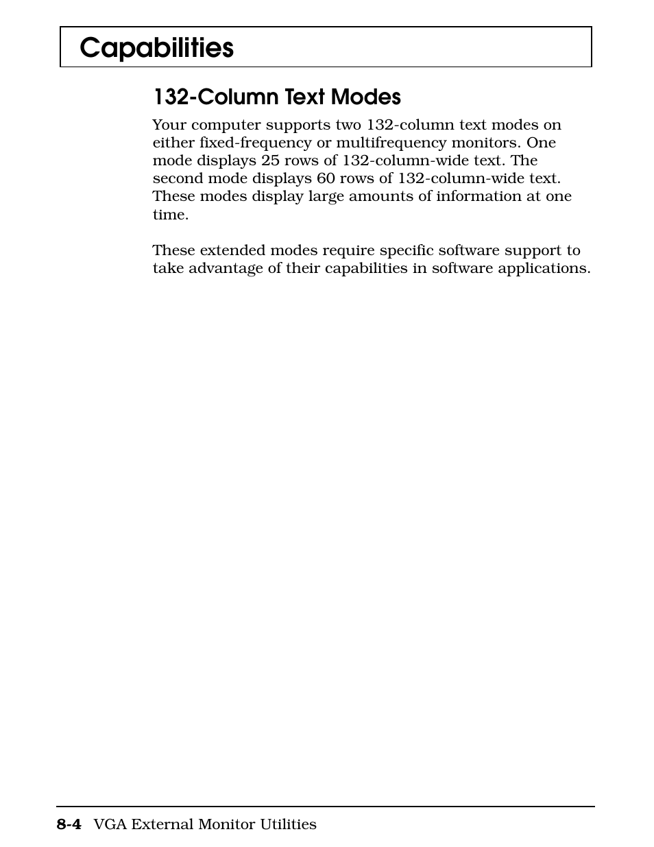 Column text modes -4, Capabilities, Column text modes | Texas Instruments 4000M User Manual | Page 151 / 295