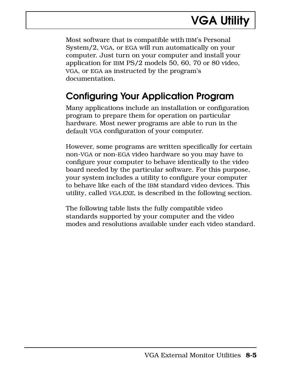 Vga utility, Configuring your application program | Texas Instruments 4000M User Manual | Page 152 / 295
