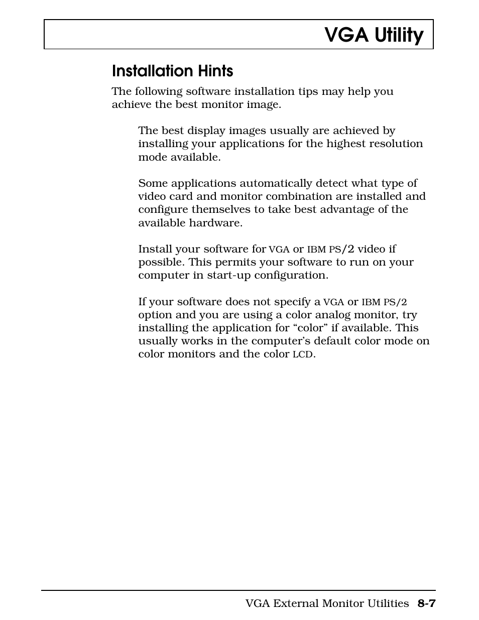 Installation hints -7, Vga utility, Installation hints | Texas Instruments 4000M User Manual | Page 154 / 295
