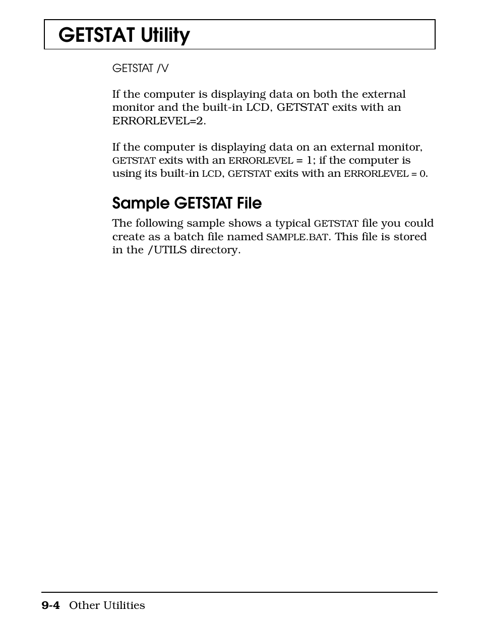 Sample getstat file, Getstat utility | Texas Instruments 4000M User Manual | Page 169 / 295