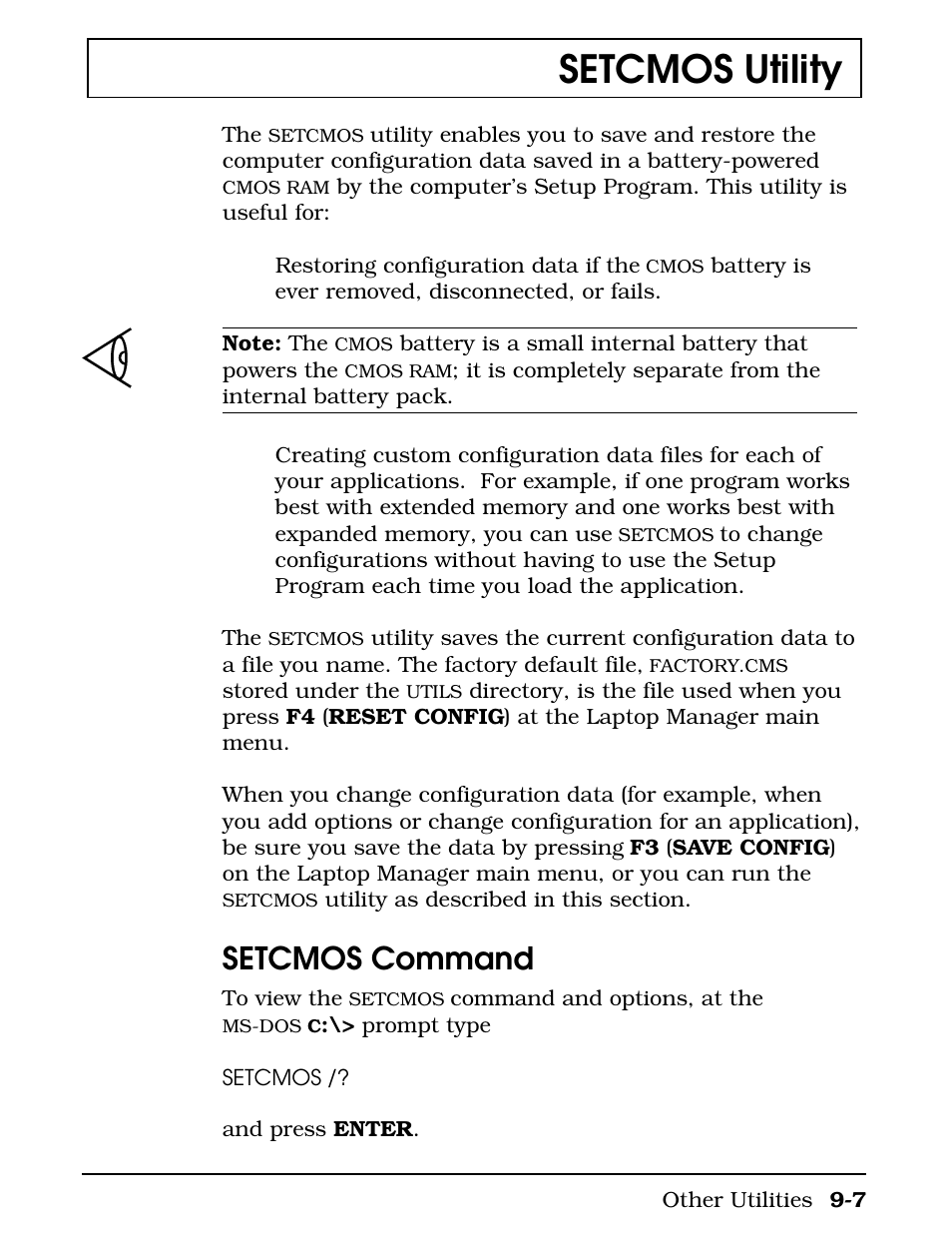 Setcmos utility, Setcmos command | Texas Instruments 4000M User Manual | Page 172 / 295